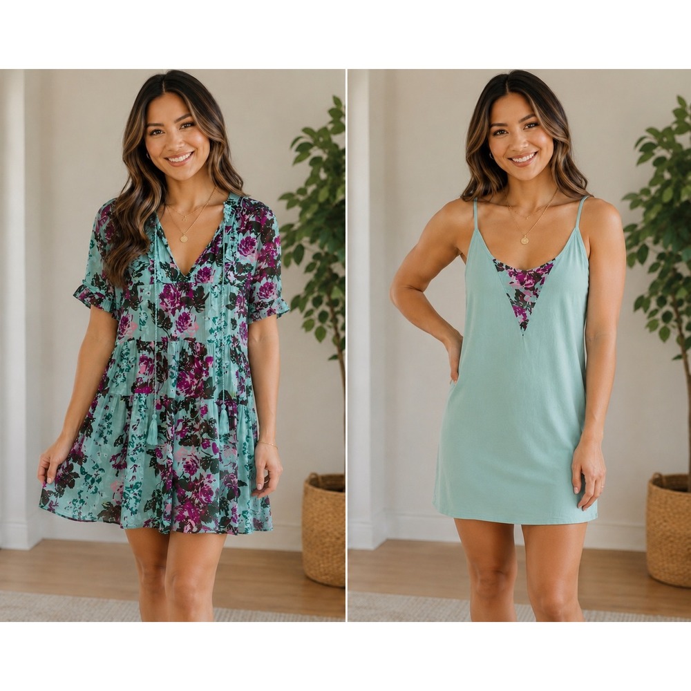 Sundance PM Cotton Floral Midi Dress Blue Boho Cottagecore Slip Lining Babydoll